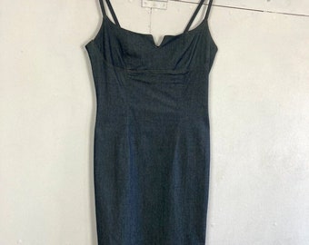 Vintage Y2K TOPSHOP vestido ajustado denim look UK12 correas de cordón de zapato Grunge