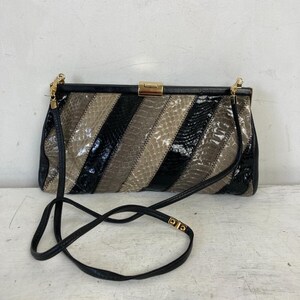 Bolso de mano vintage Jane Shilton de piel negra con diseño de serpiente, estilo discoteca de los 80.
