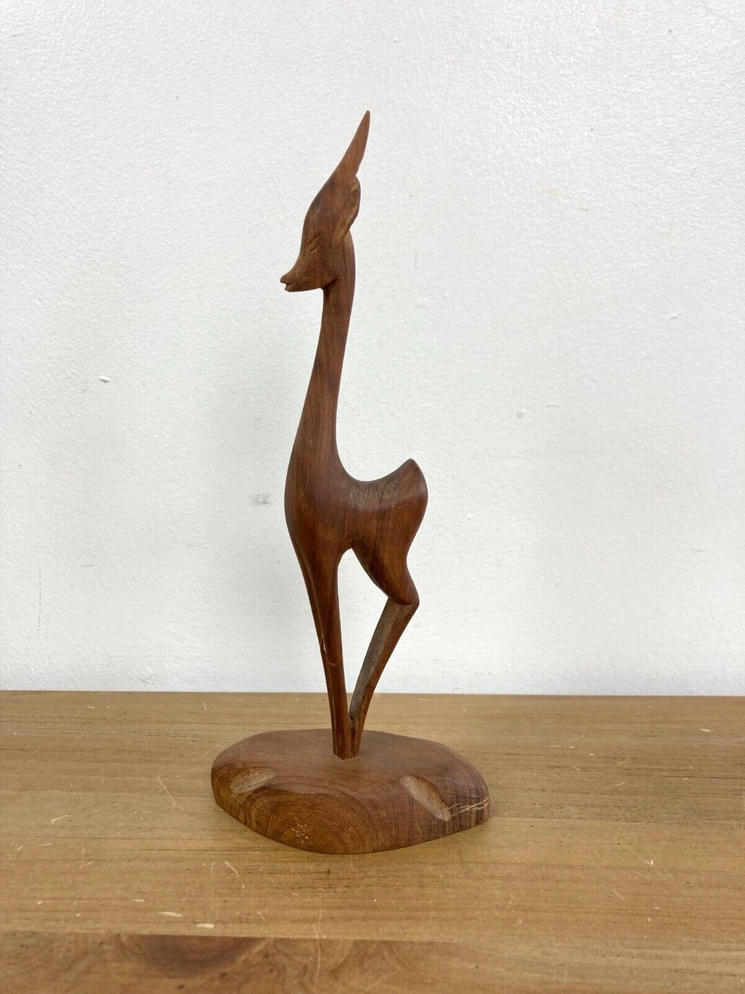 Vintage Hand Carved Wood Deer Figurine Art Deco Style Etsy