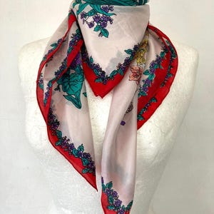 Foulard quadrato vintage in seta per collo, foulard per la testa, bianco e blu, floreale, botanico, arrotolabile a mano