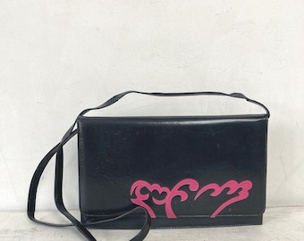 Vintage Handbag Navy Blue Pink 80s Clutch Shoulder Bag Occasion Party