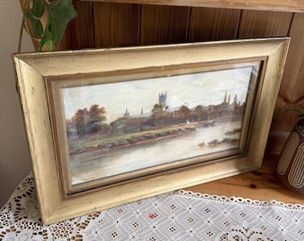 Cuadro antiguo firmado por E. Hastings (1781-1861). Técnica mixta sobre tabla. Enmarcado.