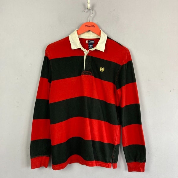 Vintage CHAPS Rugby Shirt, Red Black Stripe, Unisex Small, Teens, 90s, Preppy