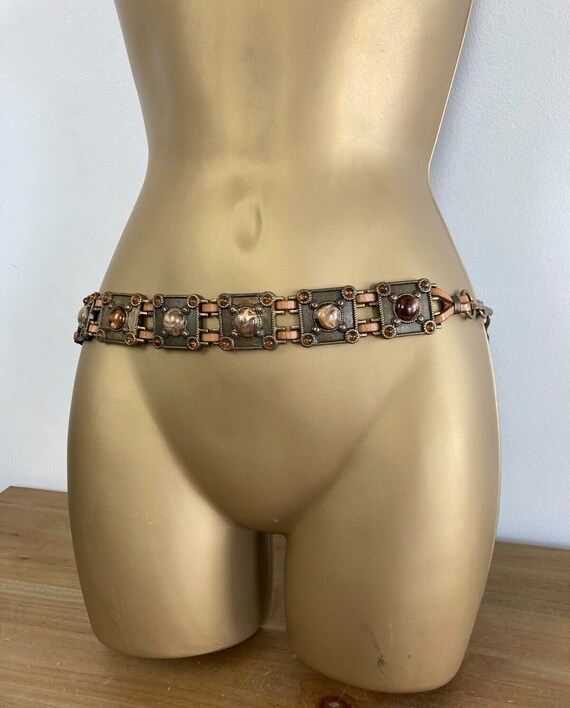 Vintage Brass & Leather Chain Belt Waist Belt Brown Tigers Eye - Etsy