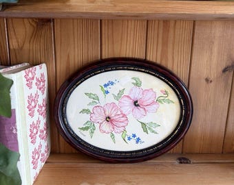 Quadro vintage floreale ad acquerello con cornice ovale, opera d'arte da parete per galleria, paesaggio