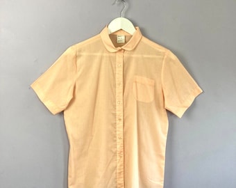 Vintage Blouse Shirt, Faded Peach, UK14-16, Peter Pan Collar, Short Sleeve