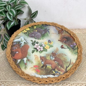 Vintage Imperial Melamine Tray Round Forest Animals Rabbits Spring Easter Decor