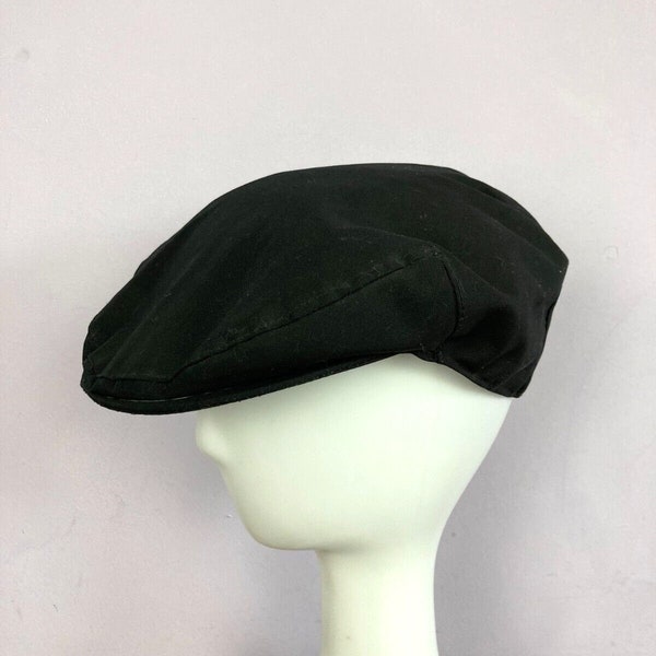 Vintage Black Flat Cap, Newsboy, Bakerboy, PolyCotton, Large, Made in UK