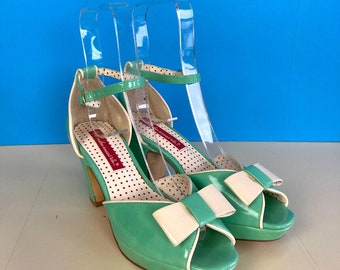 Sandales à plateforme BAIT Betty Sunrise UK5.5 vert menthe vintage style renarde des années 1950