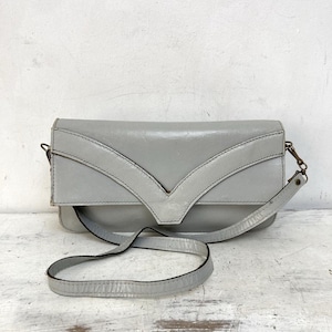 Vintage Leather Handbag Shoulder Bag Light Grey 70s 80s  Mod Retro Clutch Bag