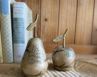Vintage-Glocken aus Cloisonné-Messing mit Apfel- und Birnenmotiv, florales Muster, Landhausstil