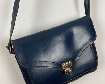 navy purse leather