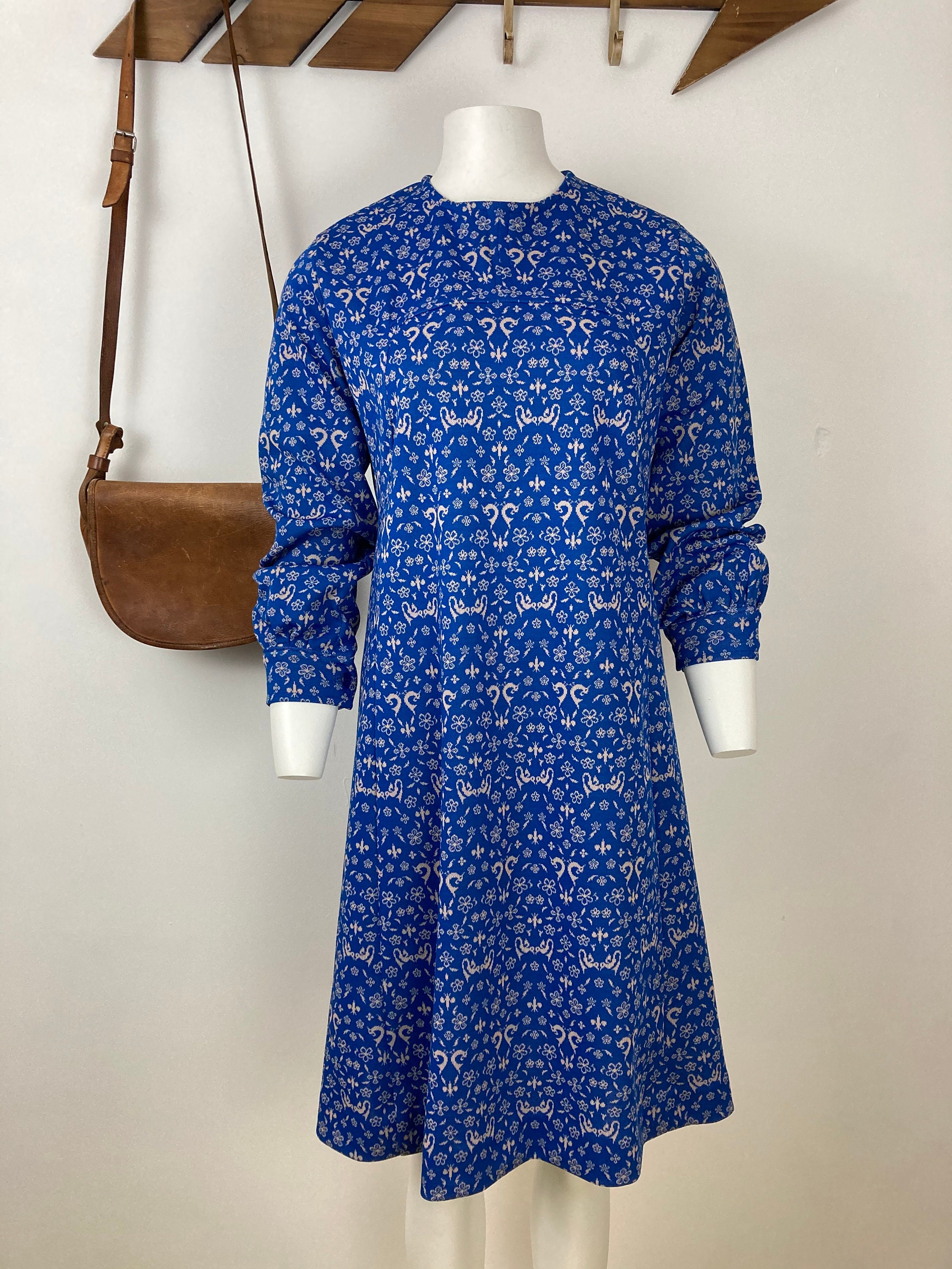 60s 70s Vintage Handmade Shift Dress. Blue. UK 12-14. Mod. - Etsy UK