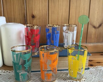 Set di 6 bicchierini da shot francesi di metà secolo, modello alto, mobiletto da cocktail, stile retrò Sputnik