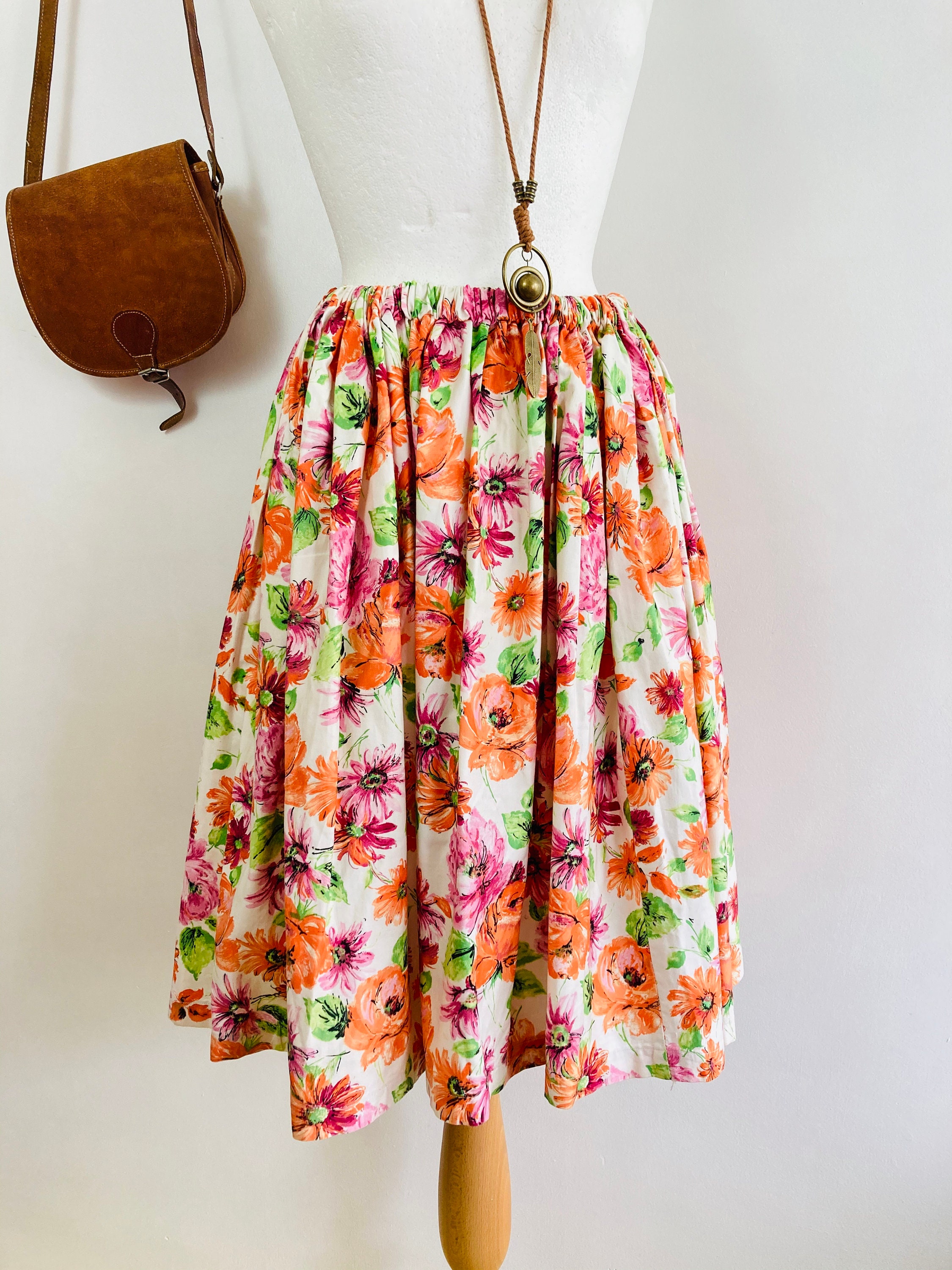 Image of S S Vintage A Line Skirt. Handmade Vintage. Pull On. Floral Print. Uk