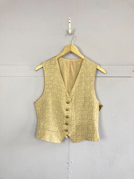 Vintage Silk Waistcoat Beige Gold Women's UK10-12… - image 1