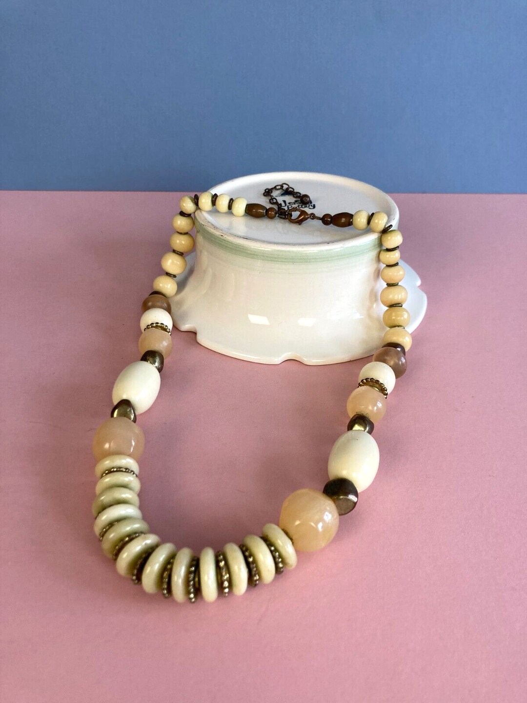 Vintage Chunky Beaded Necklace Cream Statement Costume Etsy