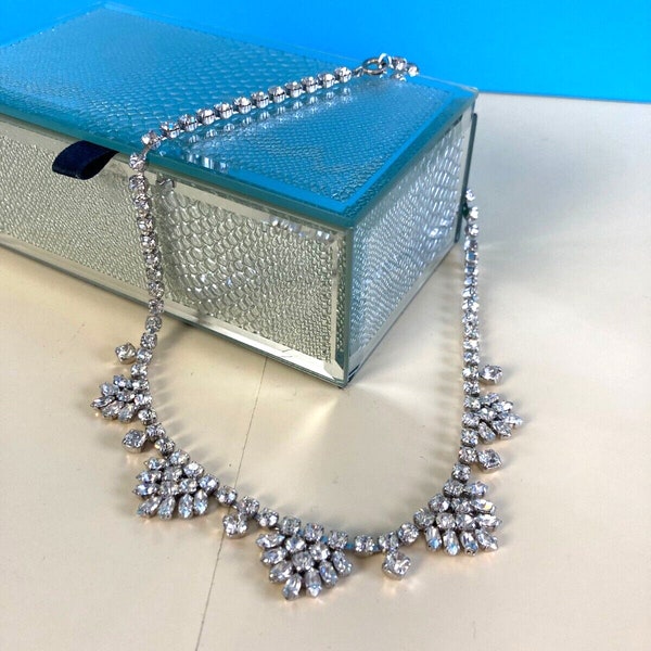 Vintage Modeschmuck Statement Halskette Choker Diamante Glamour funkelnd