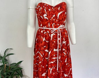Vintage Trina Lewis & Marjon Couture Summer Dress, Red Floral,  Button Down, Matching Bolero Jacket, UK 10-12, Pre Loved