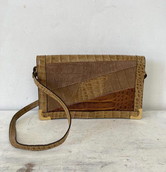 Bolso de hombro de cuero vintage con patchwork de cuero marrón - Main Image