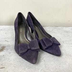 Purple Suede Slip On Shoes Pumps Low Heel UK6 Bow Detail Whimsical