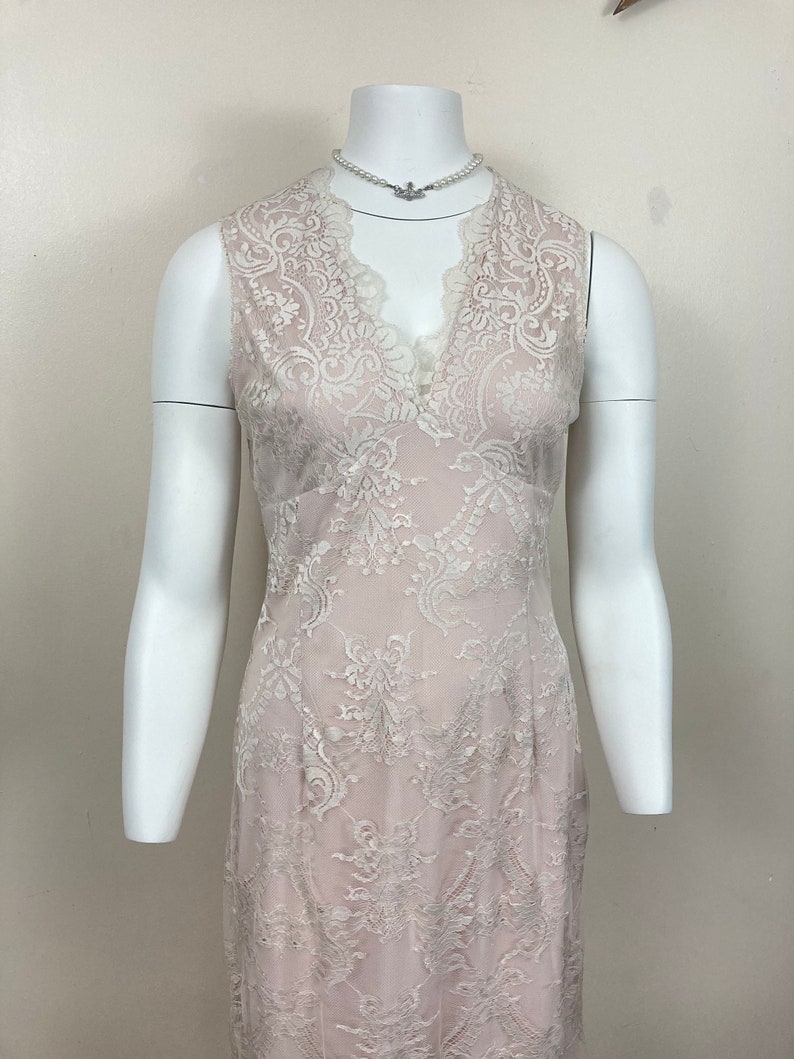 White UK 12. Natural 90s Vintage Lace Slip Dress