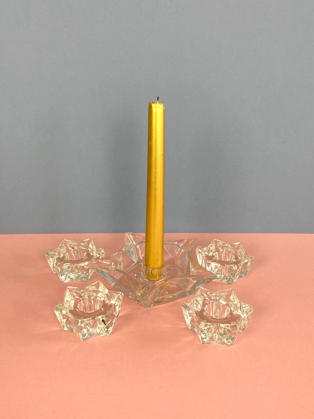 Vintage Glass Star Candle Holders Set of 5 Taper Candles Etsy