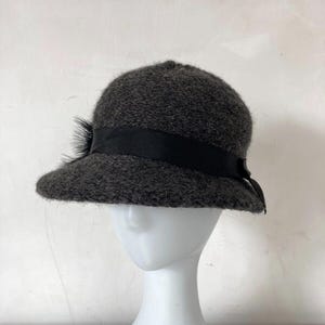 Vintage Wool Blend Fedora Hat Black Knitted C&A Made in the UK Feather Trim