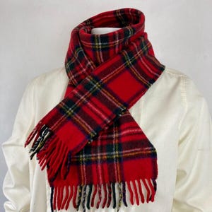 Écharpe en laine tartan vintage à franges rouges classique BCBG Academia unisexe à carreaux