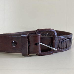 Vintage Tooled Leather Belt Brown Unisex Adults 30IN Western Boho Waist Belt