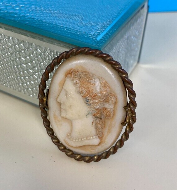 Vintage Cameo Brooch Pin Milk Glass Carved Large … - image 2