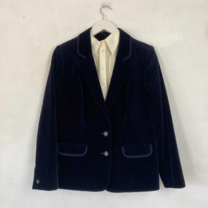 Vintage Samt Blazer Jacke Navy UK 10-12 aus 100% Baumwolle DERETA LONDON