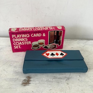 Juego de naipes vintage y posavasos, estuche de transporte, bridge, póker, nuevo en caja, regalo para papá