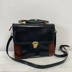 Vintage Leder Handtasche Schwarz Henkeltasche Schultertasche Karriere Academia 80er Jahre