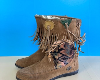 Panama Jack Suede Ankle Boots Tasselled Fringing Boho Navajo UK5 Pull On