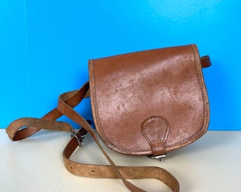 Vintage Leather Saddle Bag Tan Small Mini Crossbody Strap 90s Boho Festival