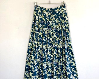 Vintage Floral Midi Skirt, Blue, UK12, Button Down, A line, NWT, 90s DEADSTOCK
