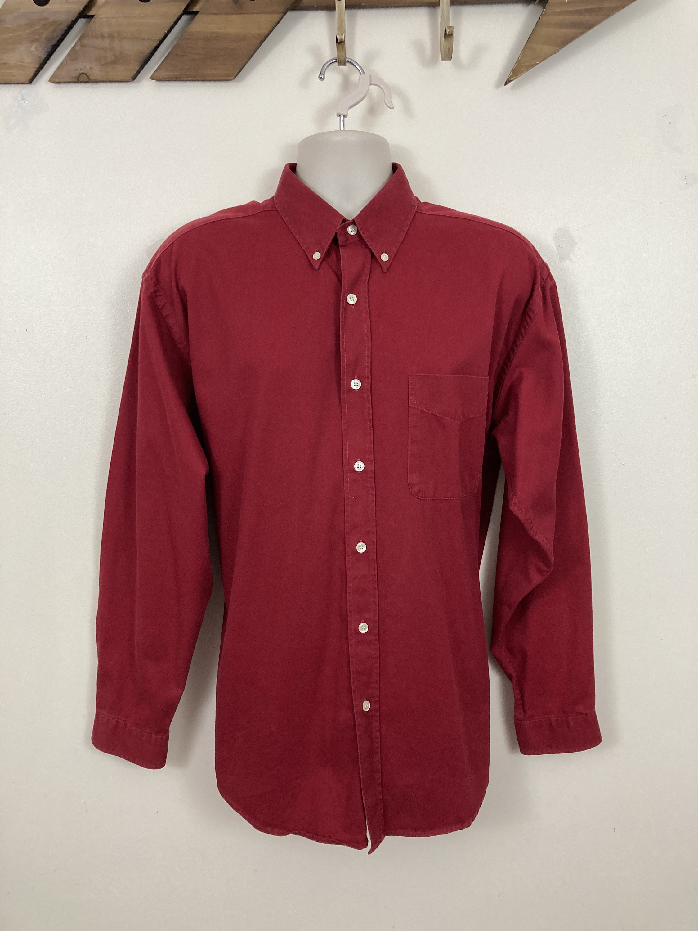 Image of 90S Vintage St Michael Heavy Cotton Men's Shirt. Non Iron. Red. Large