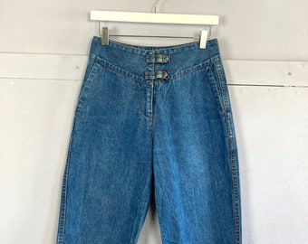 Vintage Denim Pedal Pushers Capri, 80s taille haute UK10 Mom Shorts