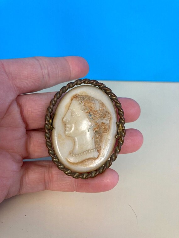 Vintage Cameo Brooch Pin Milk Glass Carved Large … - image 1