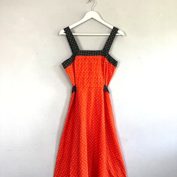 Vintage Cotton Sleeveless Dress, Red Black, UK10, Summer, Tea Dress, Rockabilly