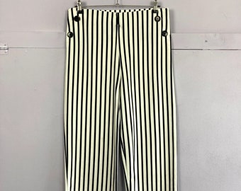 Joe Browns High Waist Wide Leg Trouser White Navy Stripe UK16 Jersey Nautical