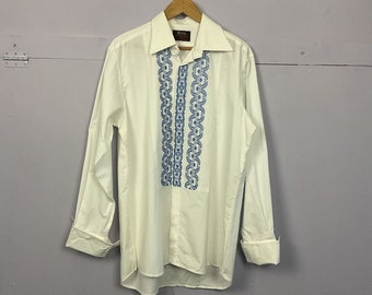 ROCOLA Evening Shirt White Mens Large Embroidered Pattern Vintage Tuxedo