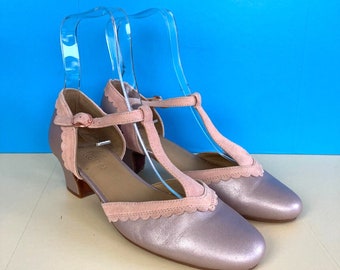 HOTTER Viviene Mary Jane T Bar Shoes Pink UK5.5 Low Heel Comfort Vintage Style