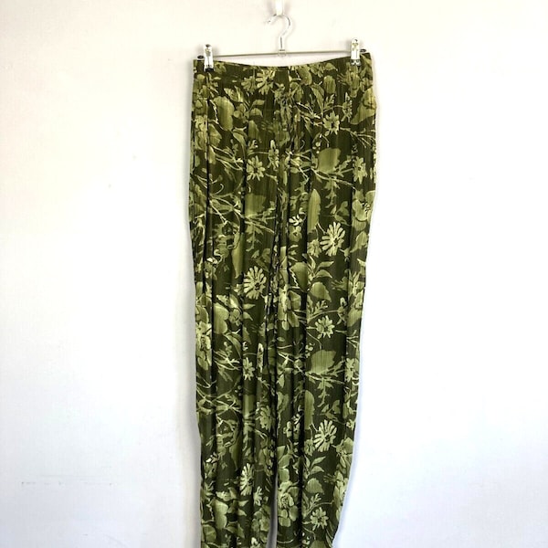 Vintage PHOOL Casual Trousers, Green Floral, UK12-14, NWT, 90s Deadstock