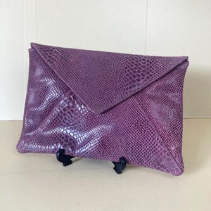 Gharani Strok London Lila Leder Clutch Schlangenhaut Umschlagform Disco