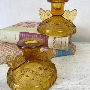 Vintage Art Deco Glas Kerzenhalter Bernsteinglas Retro Schlafzimmer Schminktisch