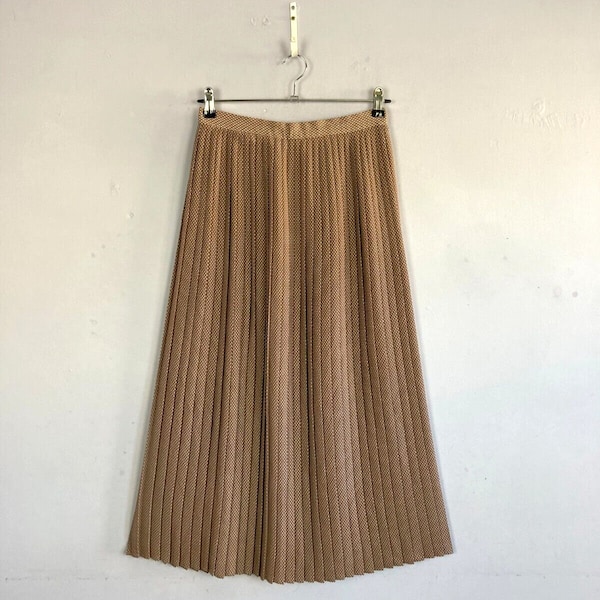 Vintage Pleated Midi Skirt, Beige, Polka Dot, UK10-12, Secretary, 90s Next