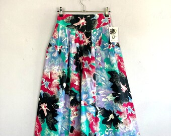 Vintage Floral Culottes, UK8-10, Blue, Long Shorts, Wide Leg, NWT, 90s Deadstock