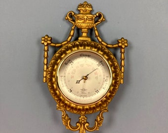 Vintage 1950s Rococo Style SB Barometer, Gold Tone, Made In England, Weather